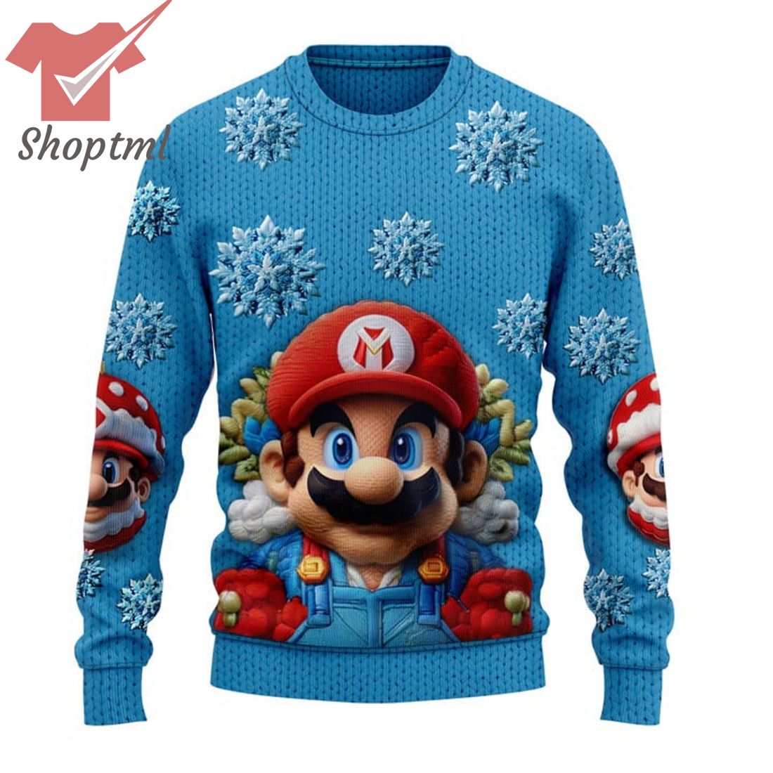 Mario Snowflakes Wool Blue Ugly Christmas Sweater