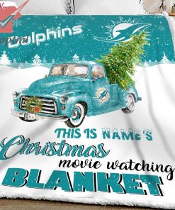 NFL Miami Dolphins Custom Name Christmas movie watching quilt blanket