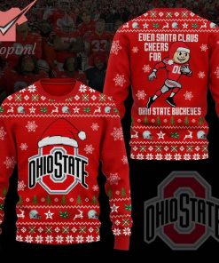 Ohio State Buckeyes Even Santa Claus Cheers Logo Santa Hat Ugly Christmas Sweater