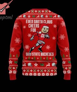 Ohio State Buckeyes Even Santa Claus Cheers Logo Santa Hat Ugly Christmas Sweater
