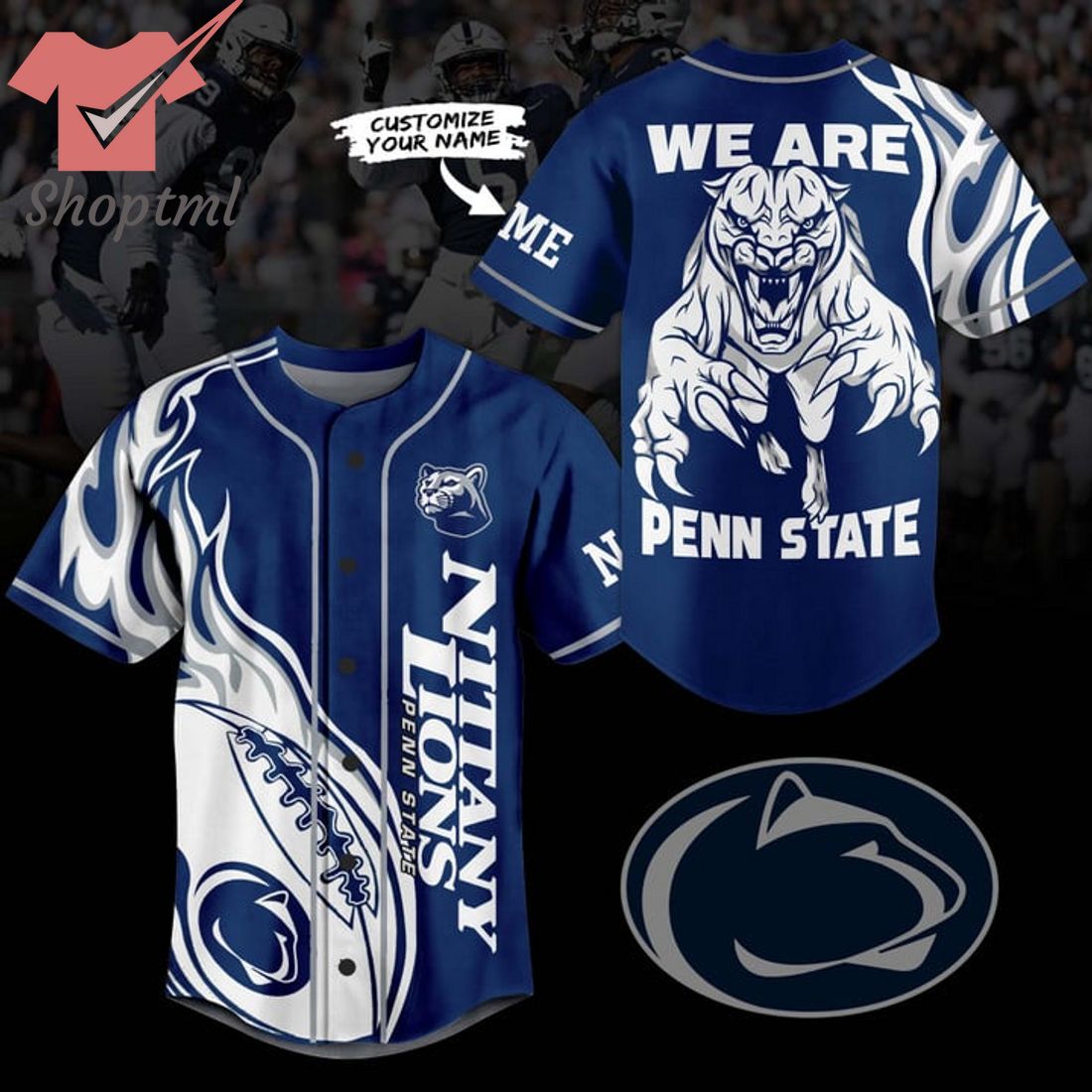 Penn State Nittany Lions Rugby Blue Custom Name Number Baseball Jersey