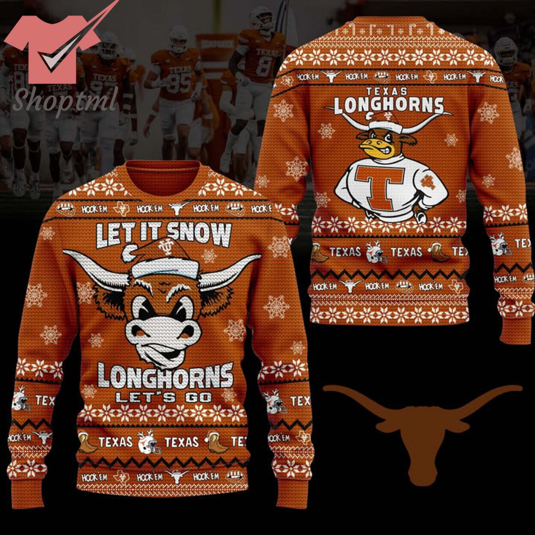 Texas Longhorn Let It Snow Let's Go Ugly Christmas Sweater