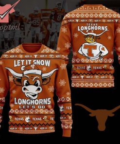 Texas Longhorns Santa Hat Let It Snow Let’s Go Ugly Christmas Sweater