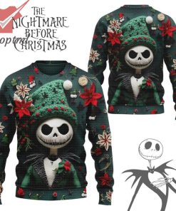 The Nightmare Before Christmas Jack Skellington Woolen Hat Green Ugly Christmas Sweater