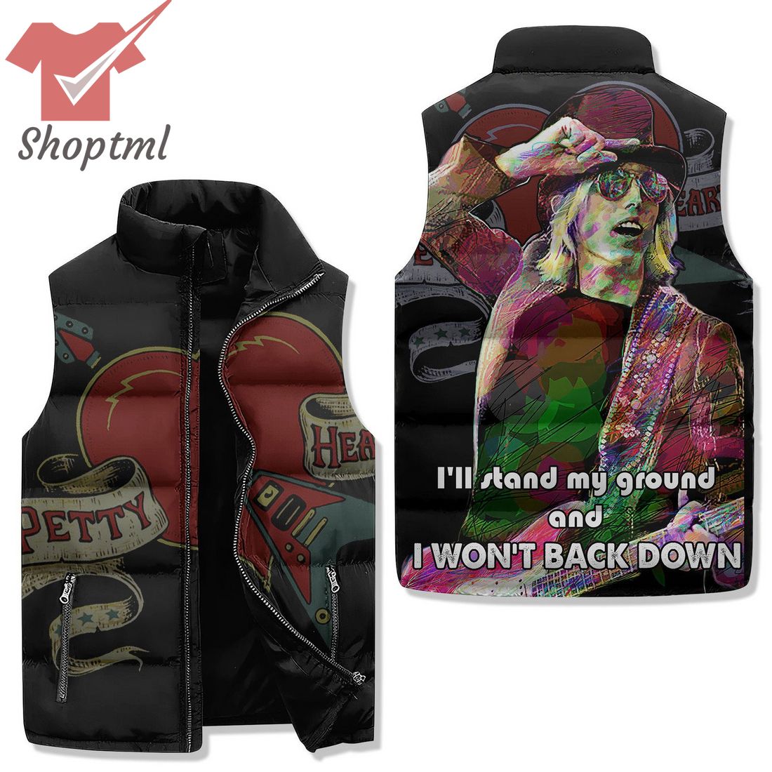 Tom Petty i'll stand my ground and i won't back down puffer sleeveless jacket