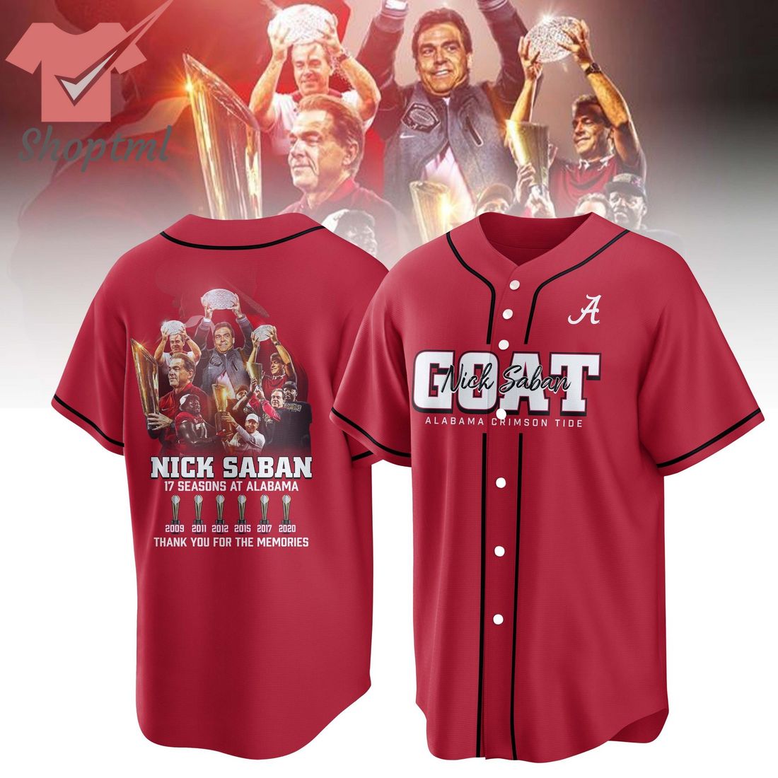 Alabama Crimson Tide Goat Nick Saban Coach Baseball Jersey