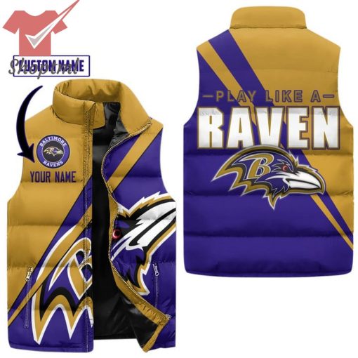Baltimore Ravens Play Like A Raven Custom Name Puffer Sleeveless Jacket