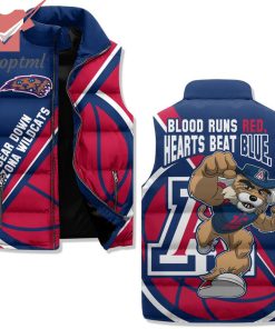Bear Down Arizona Wildcats Blood Runs Red Hearts Beat Blue Puffer Sleeveless Jacket