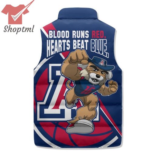 Bear Down Arizona Wildcats Blood Runs Red Hearts Beat Blue Puffer Sleeveless Jacket