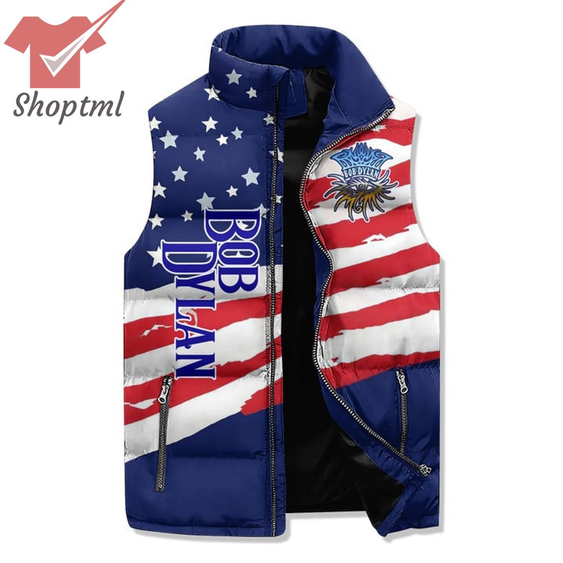 Bob Dylan Blowin' In The Wind American Flag Puffer Sleeveless Jacket