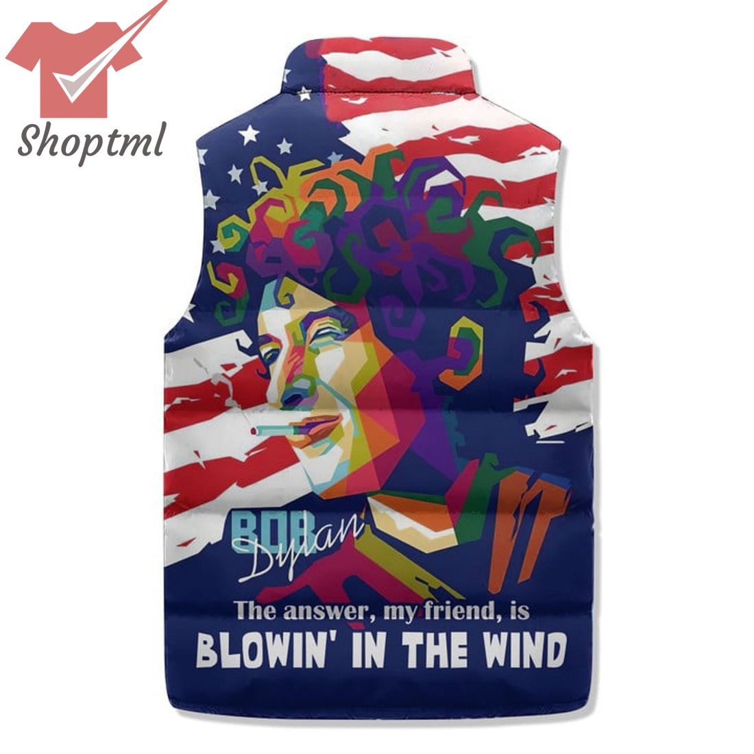 Bob Dylan Blowin' In The Wind American Flag Puffer Sleeveless Jacket