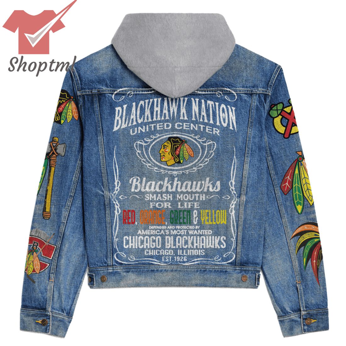 Chicago Blackhawks Nation United Center Smash Mouth For Life Hooded Denim Jacket