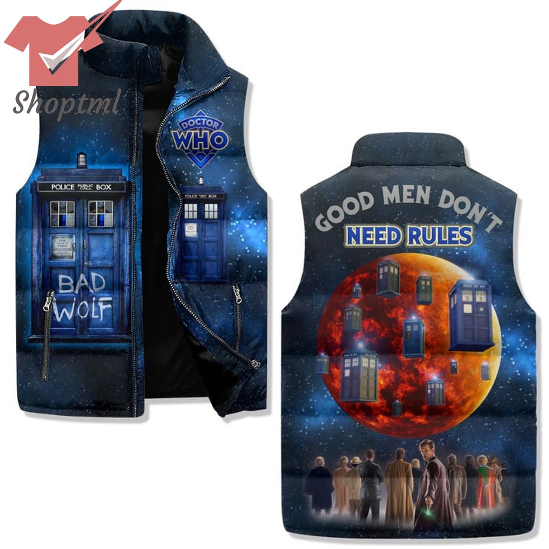 Doctor Who Good Men Don't Need Rules Puffer Sleeveless Jacket