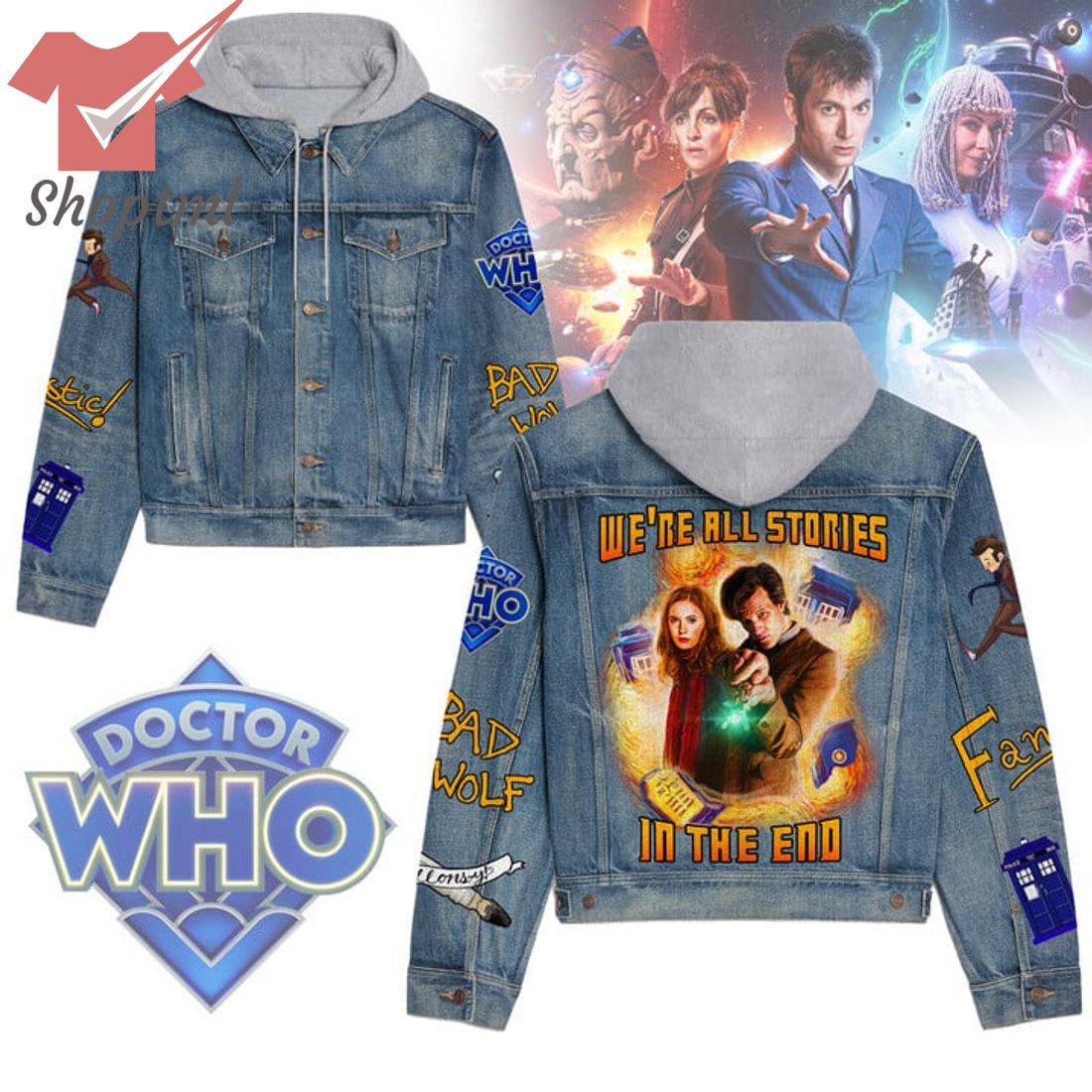 Doctor Who We're All Stories In The End Hooded Denim Jacket