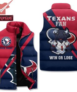 Houston Texas Fan Win Or Lose Custom Name Puffer Sleeveless Jacket