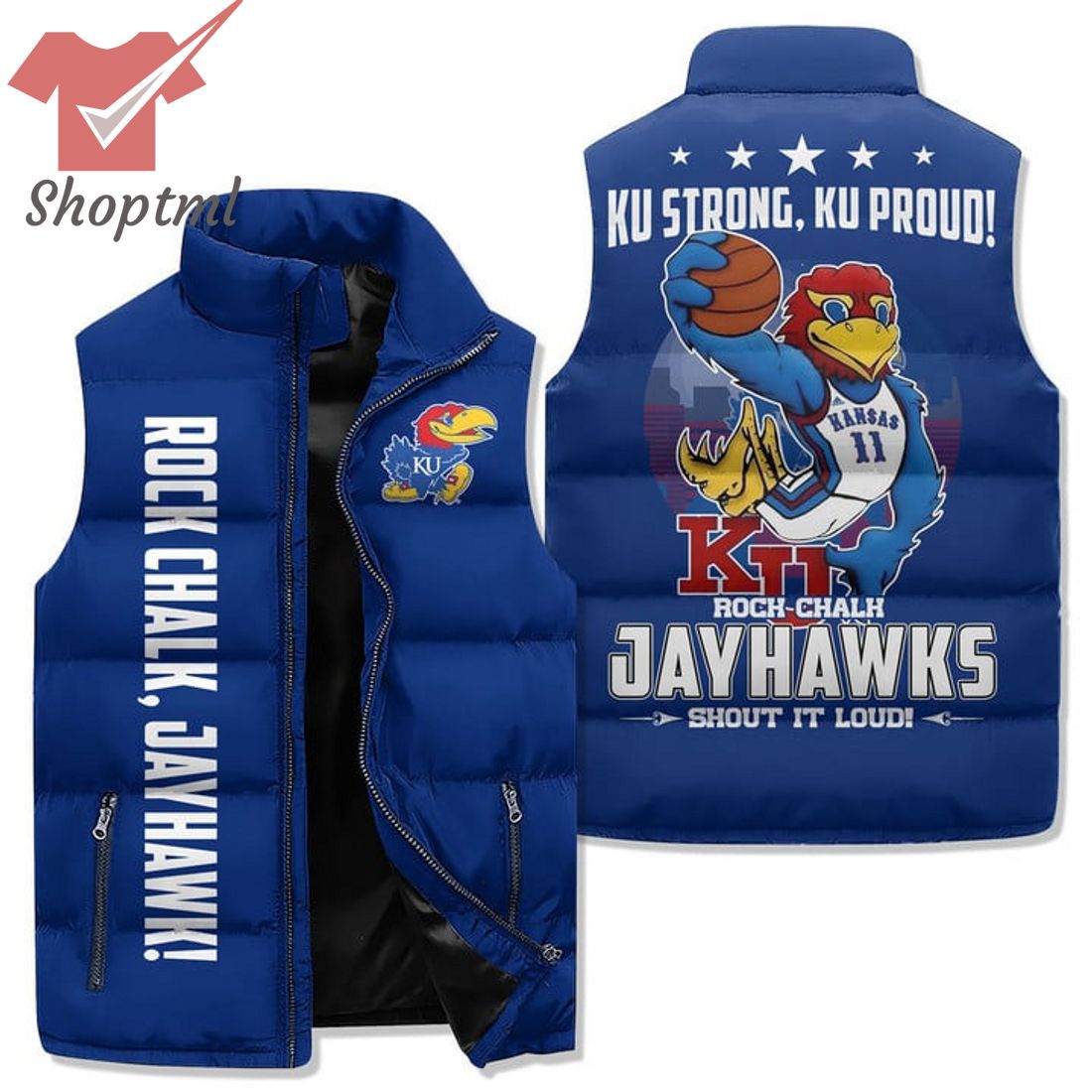 Kansas Jayhawks Rock Chalk Ku Strong Ku Proud Puffer Sleeveless Jacket