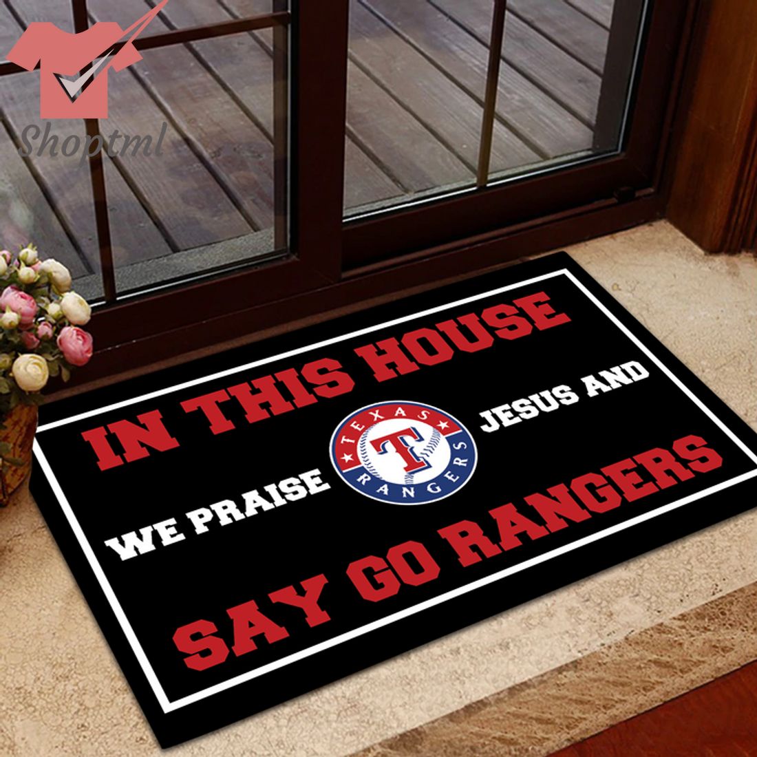 Texas Rangers In This House We Praise Jesus Doormat