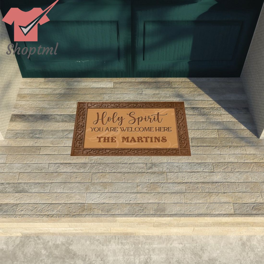The Martins Holy Spirit You Are Welcome Here Wood Grain Doormat
