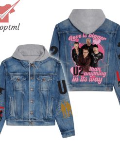 U2 Band Love Is Bigger Than Anything In Its Way Hooded Denim Jacket